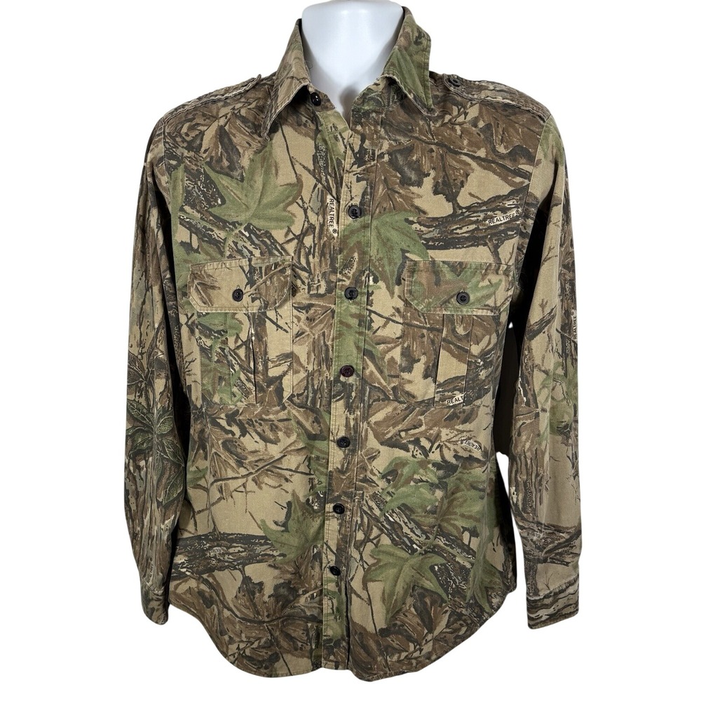 Realtree VTG Shirt Men M Camo Canvas Button Up USA 90s Hunting 454